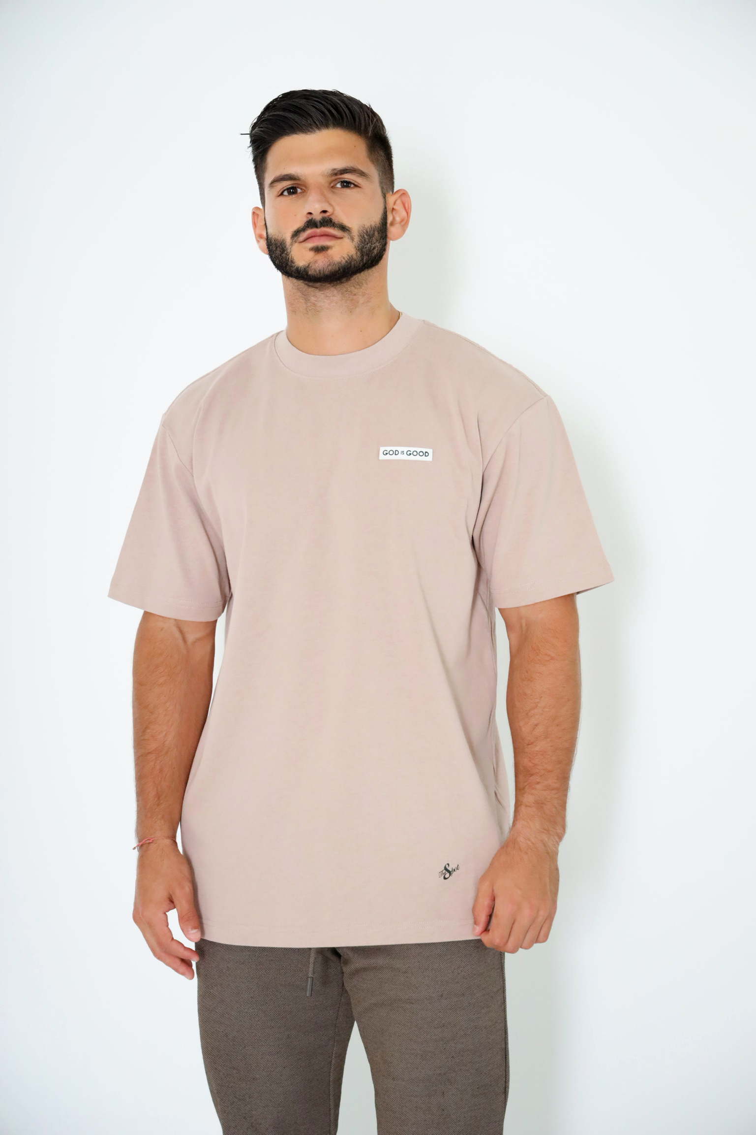 God is Good Rubber Label Sand Beige T-Shirt