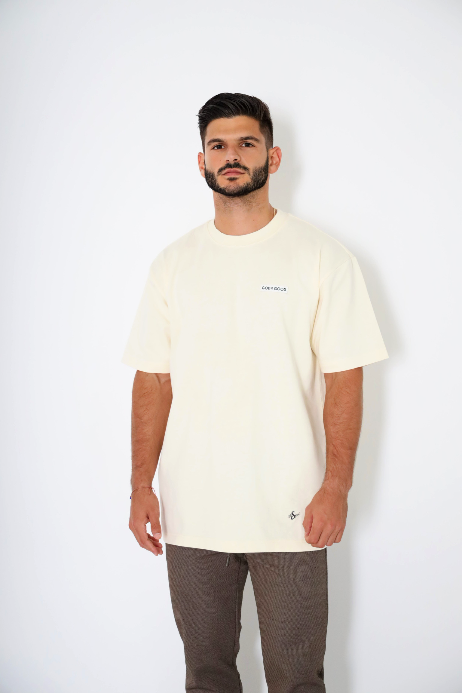 God is Good Rubber Label Beige T-Shirt